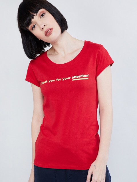 

max Women Red Printed Round Neck T-shirt