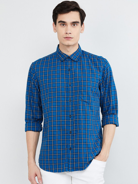 

max Men Teal Regular Fit Checked Casual Shirt