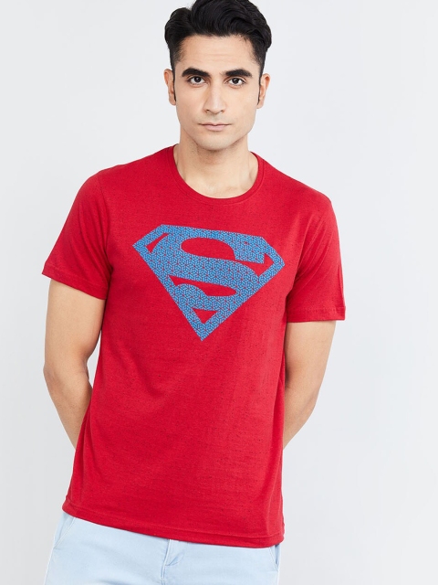 

max Men Red Superman Printed Round Neck T-shirt
