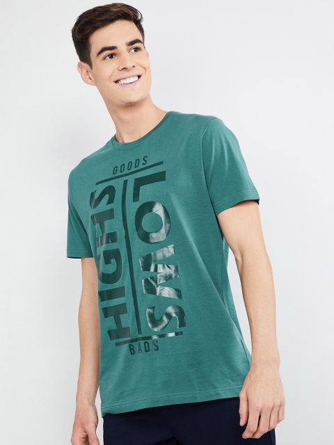 

max Men Green Printed Slim Fit Round Neck T-shirt