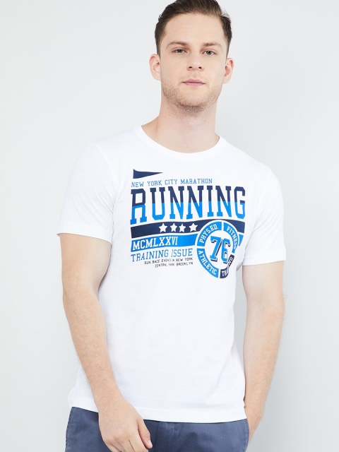 

max Men White Printed Round Neck T-shirt
