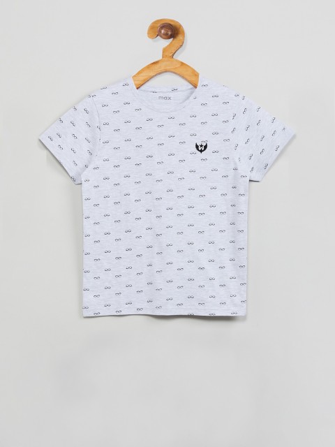 

max Boys Off-White Printed Round Neck T-shirt