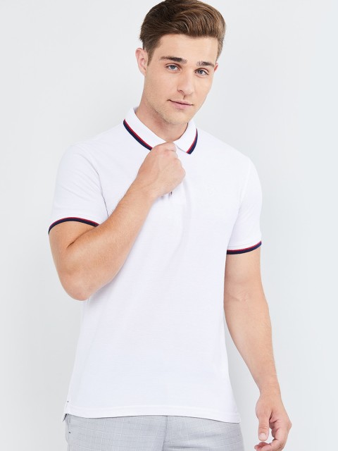 

max Men White Solid Polo Collar T-shirt
