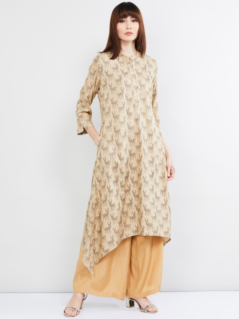

max Women Beige & Brown Printed Straight Kurta