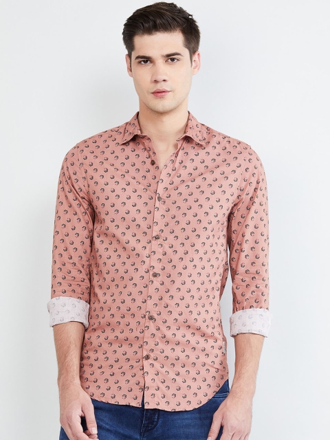 

max Men Pink & Black Slim Fit Floral Printed Casual Shirt