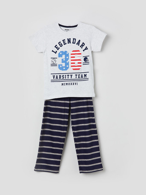 

max Boys Grey & Black Printed Night Suit