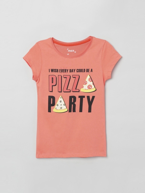 

max Girls Peach-Coloured Printed Top
