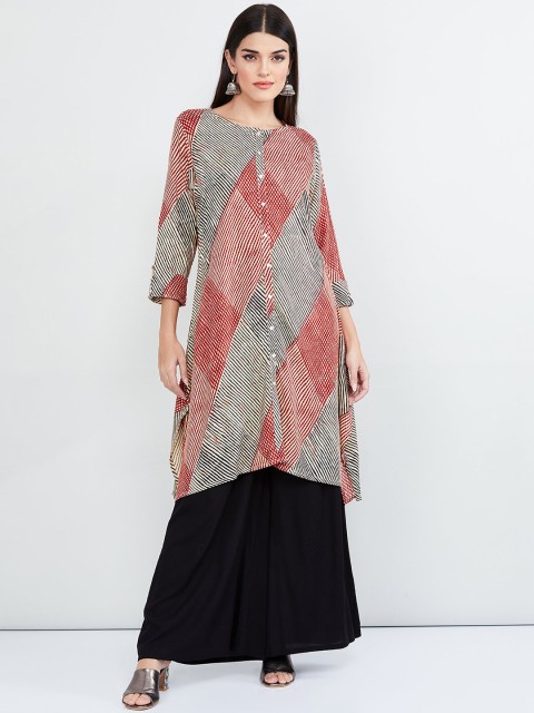 

max Women Red & Grey Striped Straight Kurta