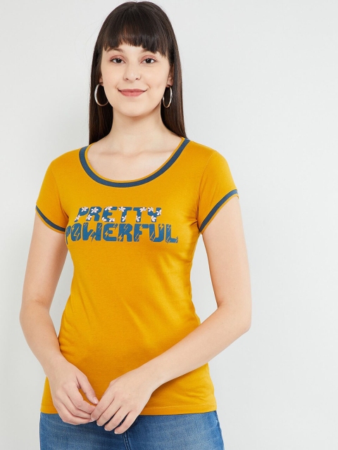 max Women Yellow Printed Round Neck T-shirt