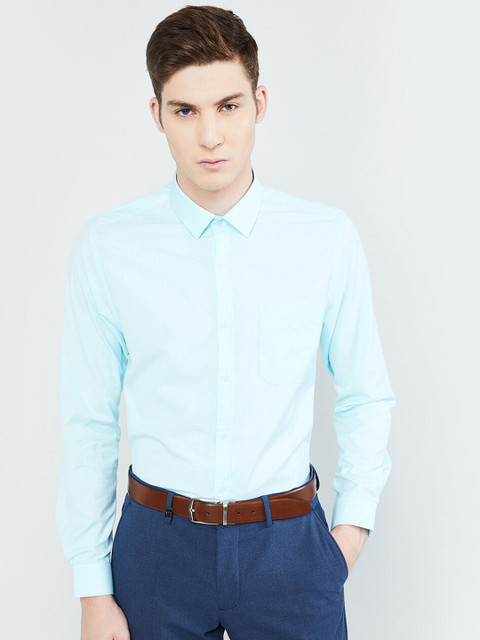 

max Men Blue Regular Fit Solid Formal Shirt