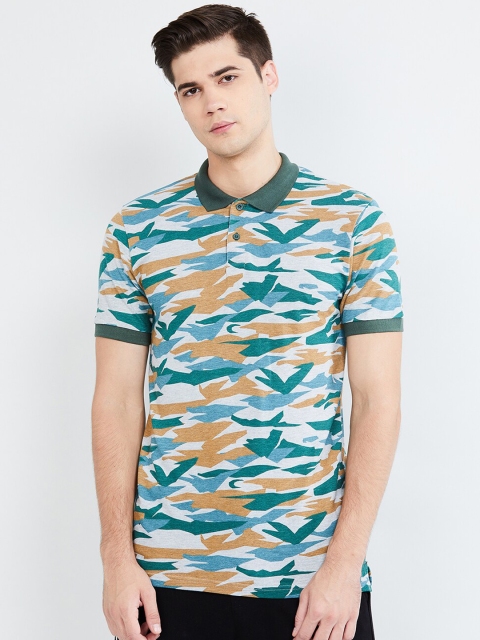

max Men Grey & Green Printed Polo Collar T-shirt