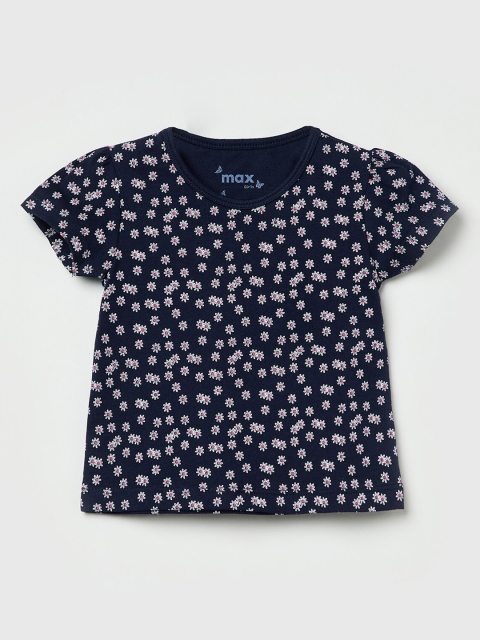 

max Girls Navy Blue Printed Top
