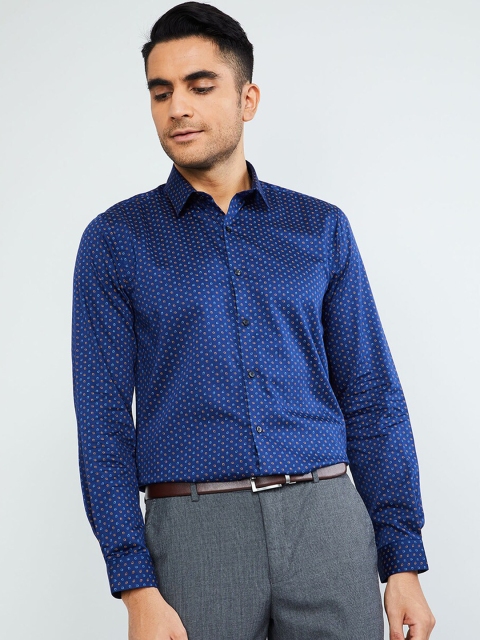 

max Men Navy Blue Slim Fit Printed Formal Shirt