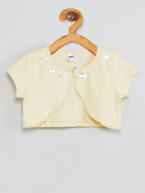 max Girls Yellow Embellished Button Shrug