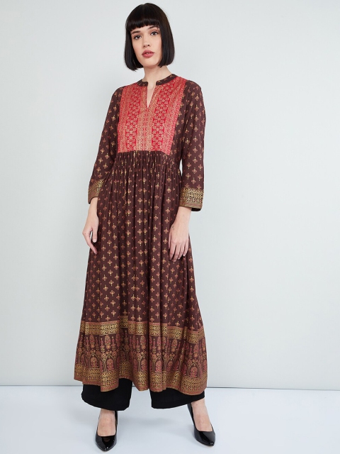 

max Women Brown Woven Design Anarkali Kurta