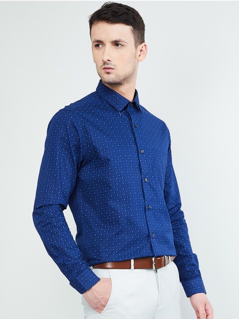 

max Men Blue & Off-White Slim Fit Printed Formal Shirt