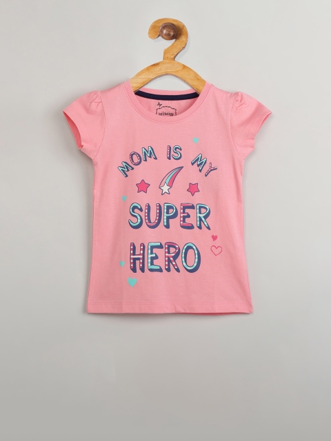 

max Girls Pink & Blue Printed Round Neck T-shirt