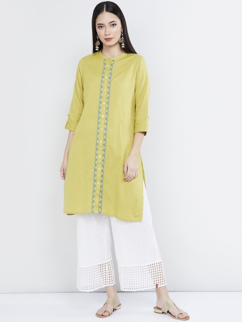 

max Women Lime Green Printed Straight Kurta