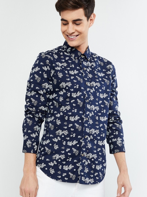 

max Men Blue & Off-White Slim Fit Floral Printed Casual Shirt