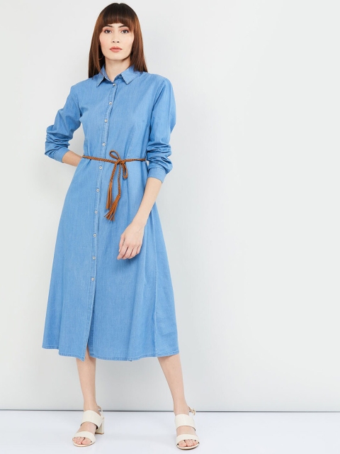 

max Women Blue Solid Shirt Dress