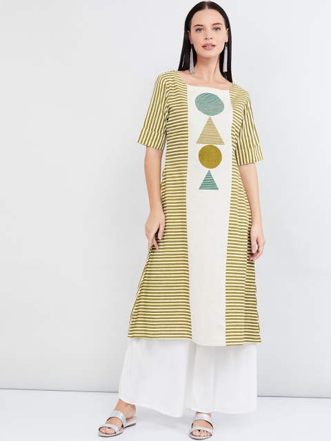 

max Women Off-White & Green Striped A-Line Kurta