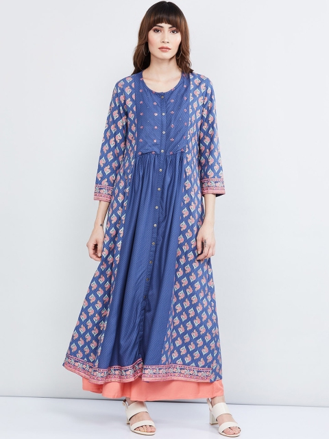 

max Women Blue & Pink Printed A-Line Kurta