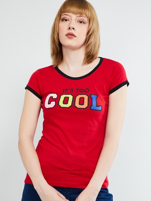 max Women Red Printed Round Neck T-shirt