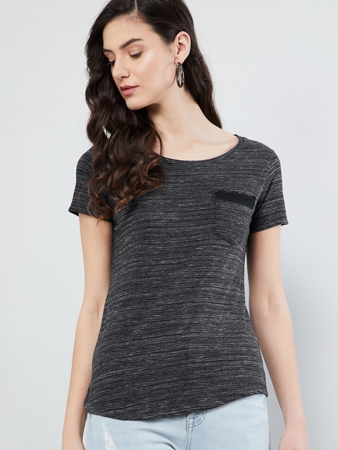 

max Women Charcoal Grey Solid Round Neck T-shirt