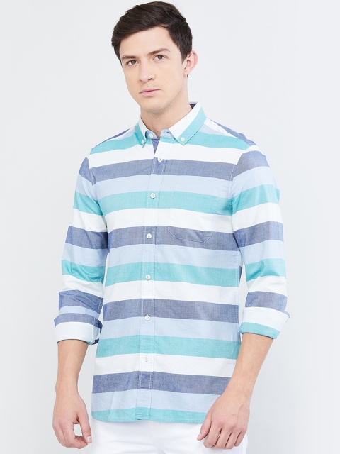 

max Men Green & Blue Regular Fit Striped Casual Shirt