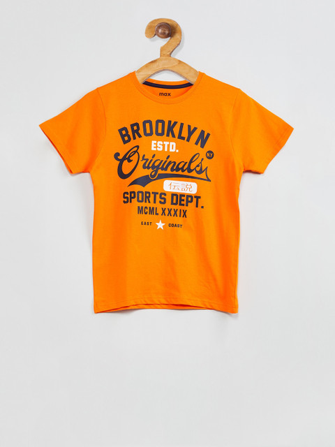 

max Boys Orange & Navy Blue Printed Round Neck T-shirt