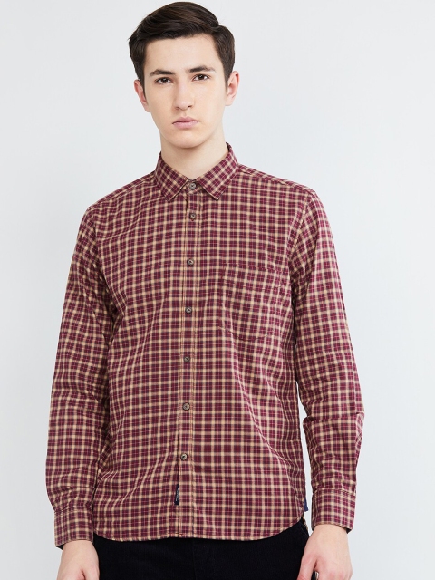 

max Men Khaki & Red Regular Fit Checked Casual Shirt