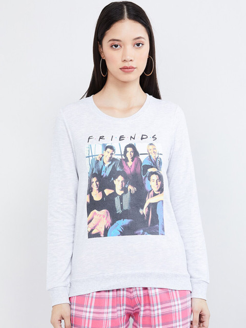 

max Women Grey Melange Printed Round Neck T-shirt