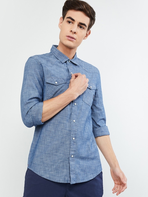 

max Men Blue Slim Fit Solid Casual Shirt