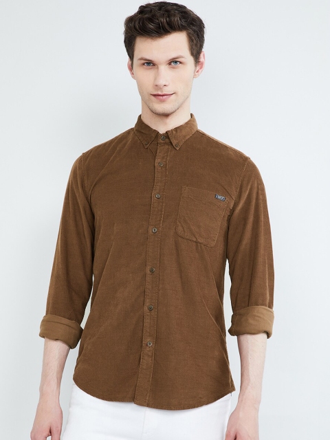 

max Men Brown Slim Fit Solid Casual Shirt