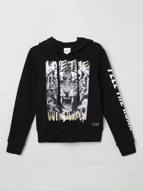 

max Boys Black & Grey Printed Hooded Sweatshirt