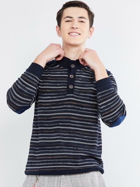 

max Men Blue Striped Pullover Sweater