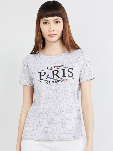 max Women Grey Printed Round Neck T-shirt