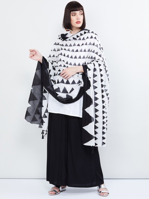 

max White & Black Printed Dupatta