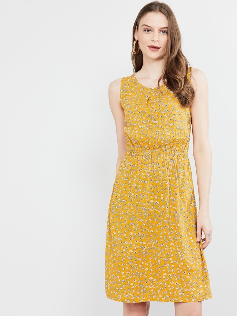 

max Women Yellow Printed Fit and Flare Dress