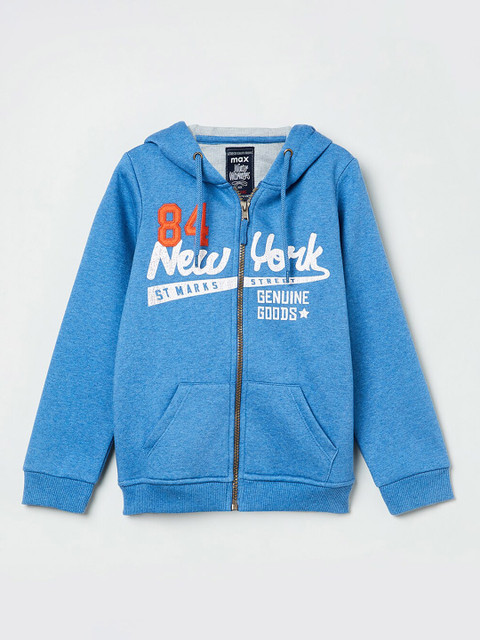 

max Boys Blue Printed Hooded Sweatshirt