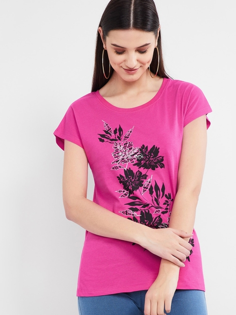 

max Women Pink Printed Round Neck T-shirt