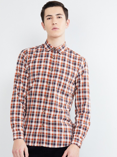 

max Men Rust Orange & Blue Regular Fit Checked Casual Shirt