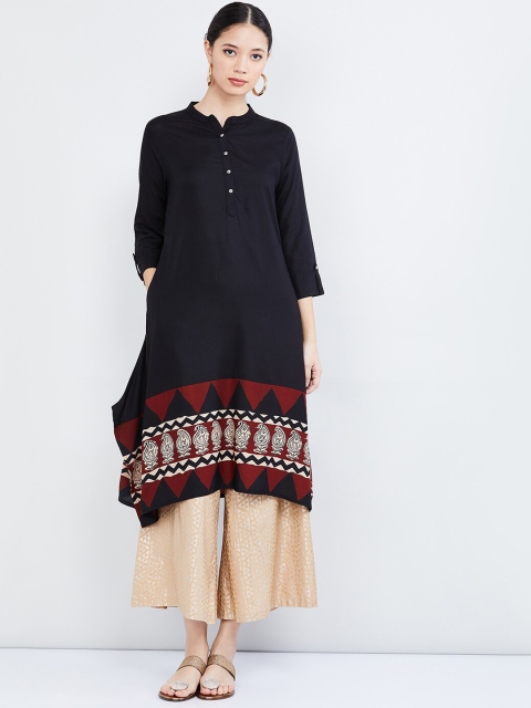 

max Women Black Printed A-Line Kurta