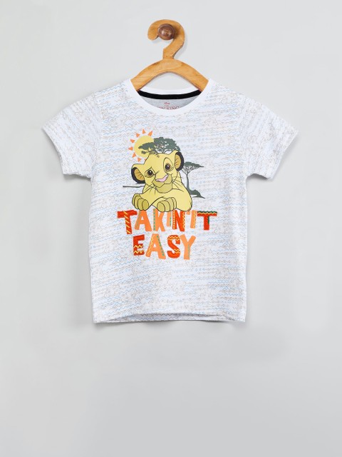 

max Boys White Simba Printed Round Neck T-shirt