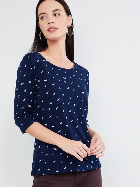 

max Women Navy Blue Printed Top