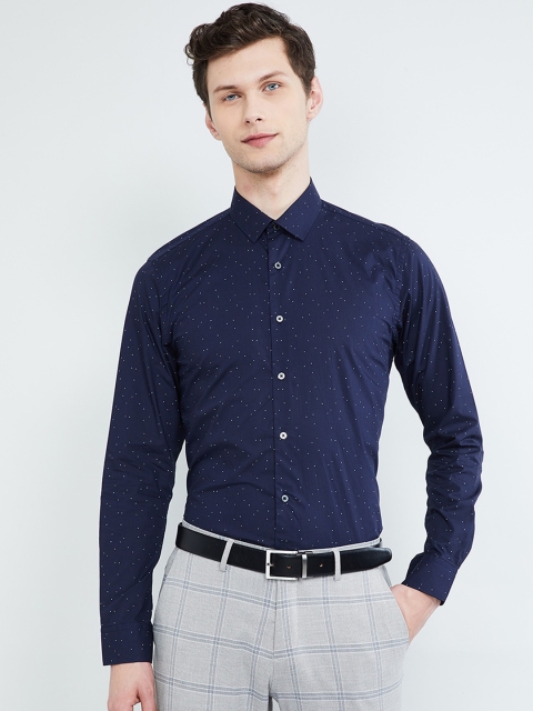 

max Men Navy Blue Slim Fit Printed Formal Shirt