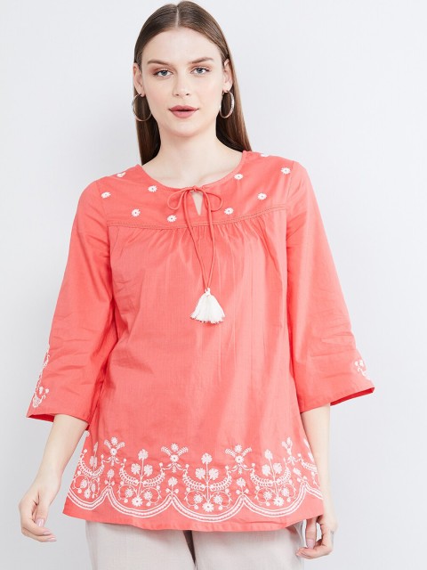 

max Women Coral Embroidered Wrap Top