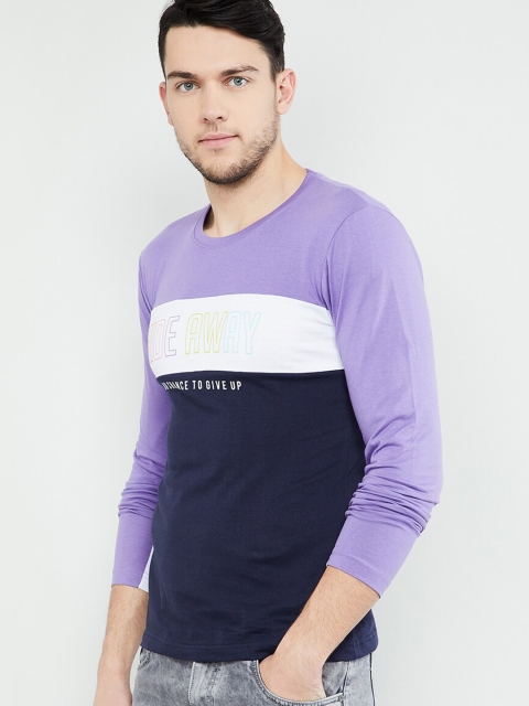 

max Men Lavender & Navy Blue Colourblocked Round Neck T-shirt