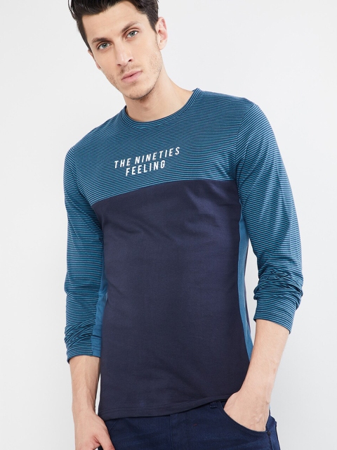 

max Men Navy Blue Colourblocked Polo Collar T-shirt