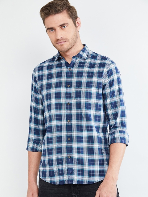 max Men Blue & Off-White Regular Fit Checked Casual Shirt